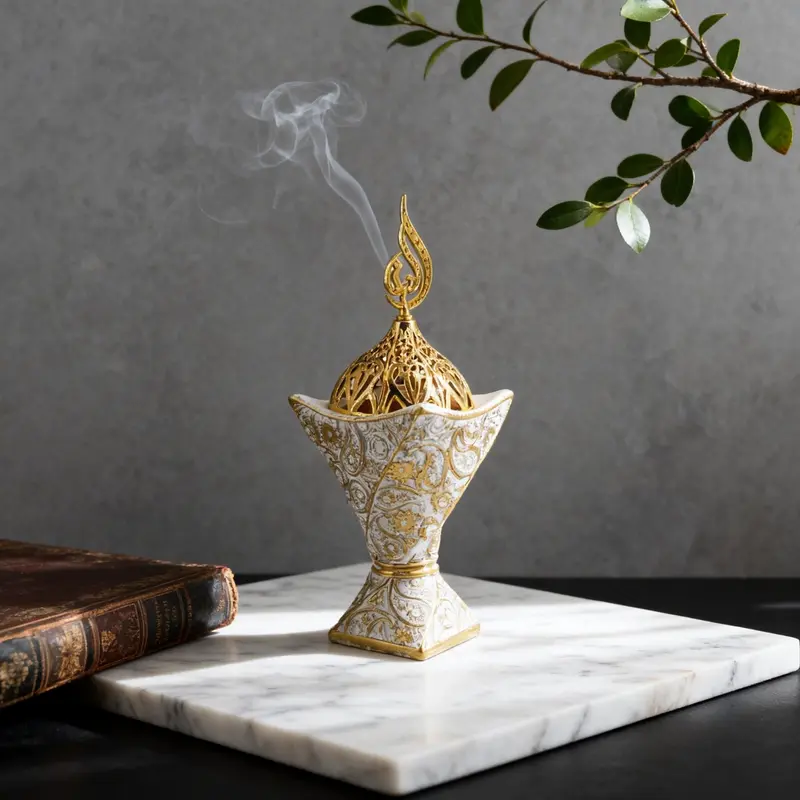 Mini Arabic Text Relief Incense Burner, Ramadan Bukhoor Burner, Home Wedding Valentine Gift, Resin Decorative Ornament, Yoga Meditation Aromatherapy