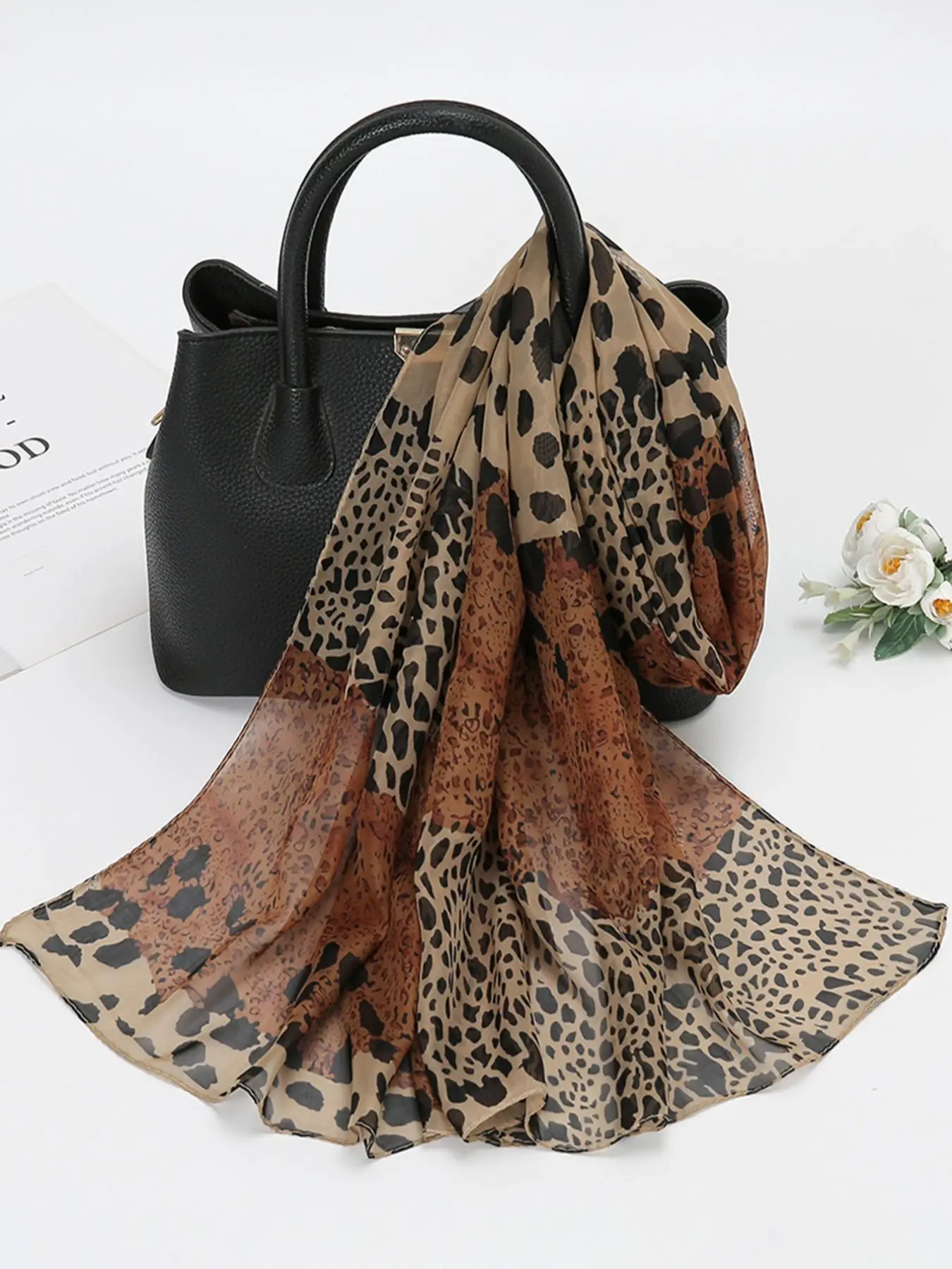 Women's Leopard Print Chiffon Khimars, Elegant Soft Comfortable Hijabs for Daily Wear, Fashion Accessories for Women & Girls