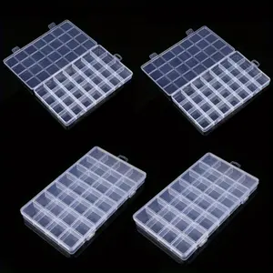 4 Pack Clear Plastic Bead Organizer Boxes with Fixed Dividers, 28-Grid Jewelry Storage Containers for Beads, Sewing & Drawing Accessories