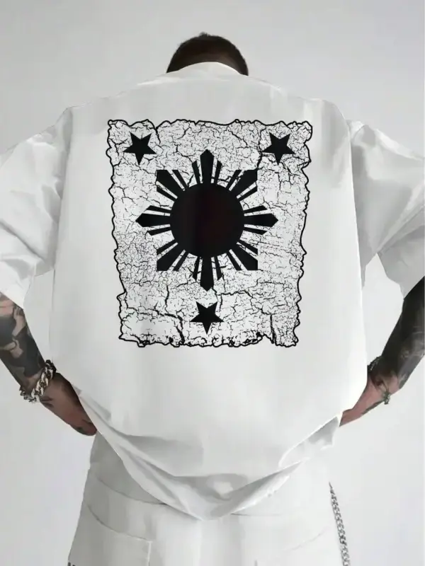 Men's Graphic Back Print T-Shirt - White Menswear Graphic Tees With Black Philippines Map, Breathable Relaxed Fit Summer Top, Machine Washable Versatile For Everyday Wear