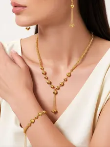 24k Gold Plated Jewelry Set, Elegant Jewelry Set, 4 Piece Vintage Tassel Flower Copper Wedding Party Set, Includes Necklace Earrings Bracelet, Women's Gift