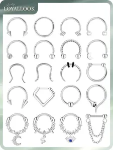 LOYALLOOK 20PCS 16G Septum Nose Rings for Women - Hypoallergenic Surgical Steel daith piercing jewelry Cute CZ Dangle Hinged Clicker Lip Helix Tragus Daith Cartilage Earrings Hoop 10MM Gold Silver Black