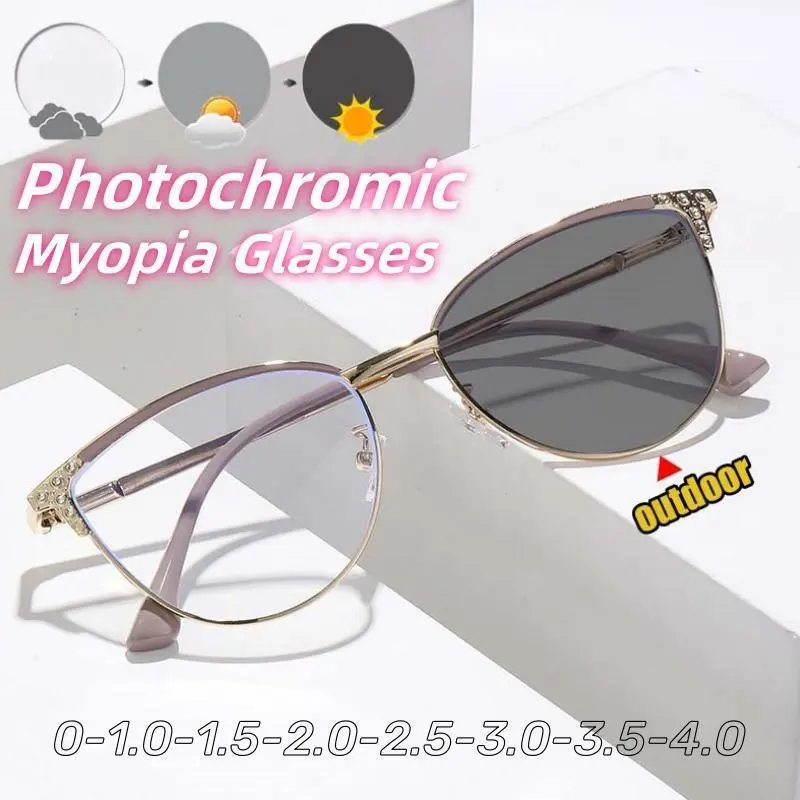 Cat-Eye Full Rim Eyeglasses with Photochromic and Blue Light Blocking Lenses, Unisex Fit, Photochromic Lens, Rectangle, Statement Frame Glasses