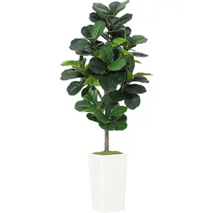 【Christmas Gift】6FT Artificial Fiddle Leaf Fig Tree with Modern Planter Realistic Ficus Lyrata Low Maintenance Fake Plant for Living Room Bedroom Office Decor