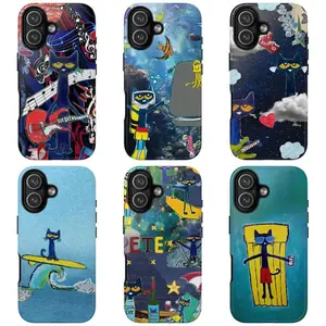 Cute Petee the Cat Guitar Shockproof Phone Case| Retro Y2K Pete the Cat Starry Music Phone Case For iPhone 17 Pro Max 16 15 14 13 12 11 for Samsung S21 S22 S23 S24 S25 Phone Case| Tough Phone Case| gift for him for her| Best Gift, Slim Fit, Waterproof