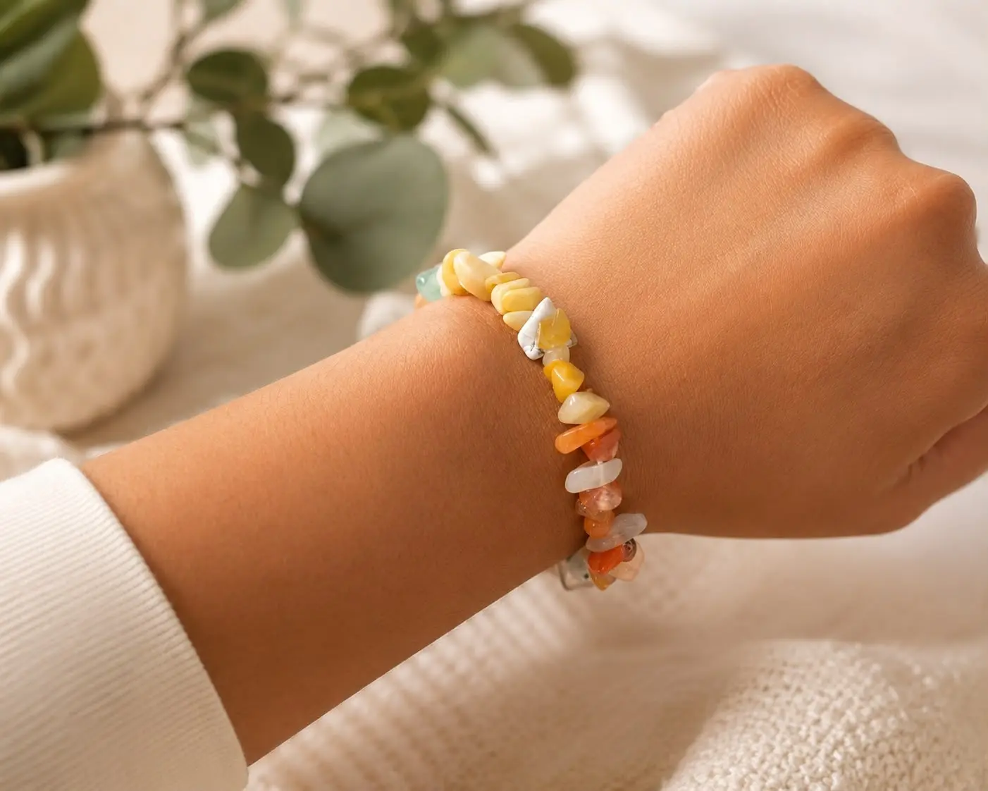 Natural 7 Chakra Crystal Bracelet | Healing Gemstone Chip Bead Bracelet | Unisex Stretch Bracelet