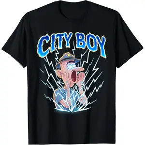 100%cotton City Boy Electric Cartoon Graphic Urban Street Design T-Shirt