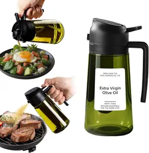 Oil Sprayer for Cooking, Kitchen Goddess 2 in 1 Spray and Pour Olive Oil Dispenser 16oz 450ml Glass Oil Spray Bottle, Mist Olive Oil Dispensing ,Air Fryer