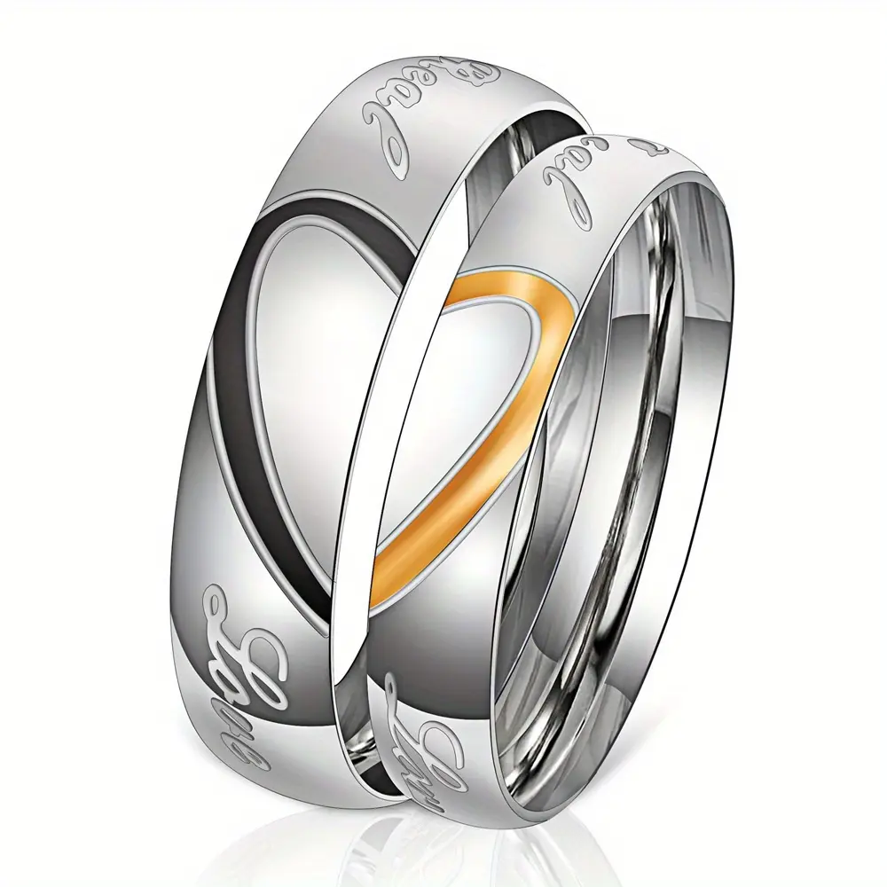 Unisex Heart-Shaped Puzzle Engagement Ring Set, Fashionable Exquisite Stacking Set, Valentine’s Day Gift Accessory for Women’s Wedding Promises, Stacking Ring Set