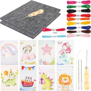 1 pack Embroidered felt poking set, Embroidery Pictures, Felt Pad, Felt Needle, Large Eyelet Needles, Bead Needles and 12 Colours Embroidery Rope for adults Fashion Accessories