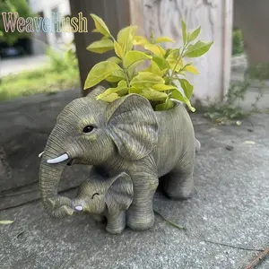 Resin elephant figurine planter, modern and creative elephant sculpture, suitable for garden, balcony, and outdoor decoration; also ideal for home, living room, and office display; a perfect collectible gift (plant not included).