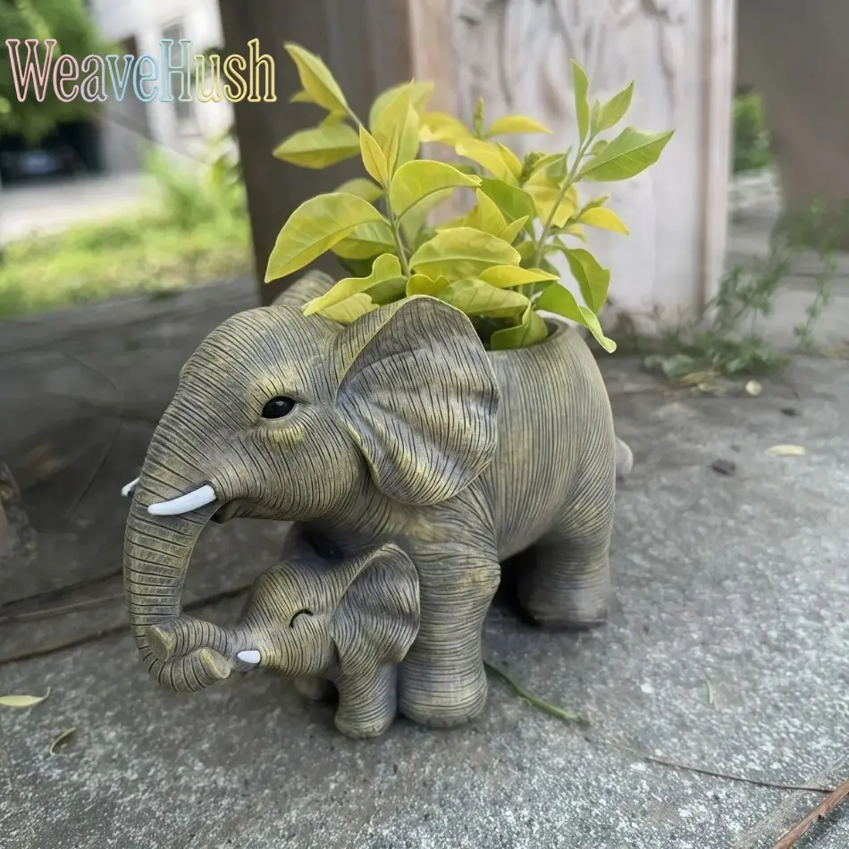 Resin Elephant Planter Figurine - Modern Creative Garden Statue, All-Season Outdoor Decor, Indoor Living Room Display, Collectible Gift (Plant Not Included)