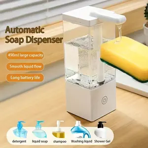 Touchless Automatic Sensor Liquid Soap Dispenser 16.57oz Large Capacity, 3 Adjustable Dispensing Levels, 1500mAh Rechargeable USB Charging Hands-Free Soap Pump, Hygienic for Laundry Bathroom & Kitchen