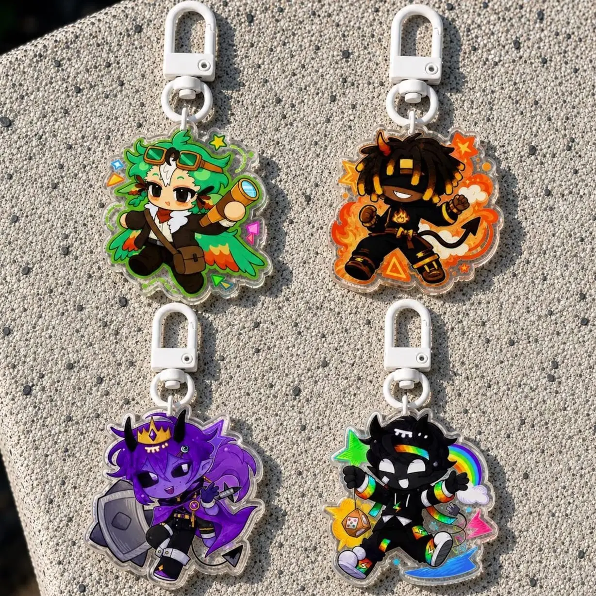 Unstable Universe Quartet Acrylic Keychain, ParrotX2 FlameFrags Wemmbu SpokeIsHere Inspired Fan Gift
