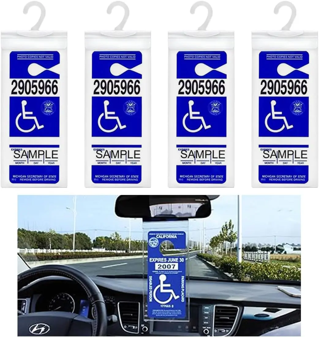 4PCS Portable Handicap Placard Holder, Ultra Transparent Disabled Parking Permit Placard Sleeve Protective Holder Cover with Large PVC Hanger, Holder for Disability Parking (4)