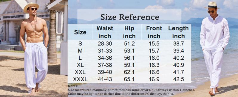 COOFANDY Men's Pants Cotton Linen Pants Casual Harem Pants Elastic Waist Beach Boho Yoga Trousers Gift Ideas Menswear Soft Baggy Loose