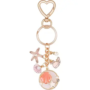 Cute Initial Beach Keychain Starfish Pearl Seashell Purse Charms Keychain, Handbag Backpack Car Accessories keychians Summer Travel Gifts for Women