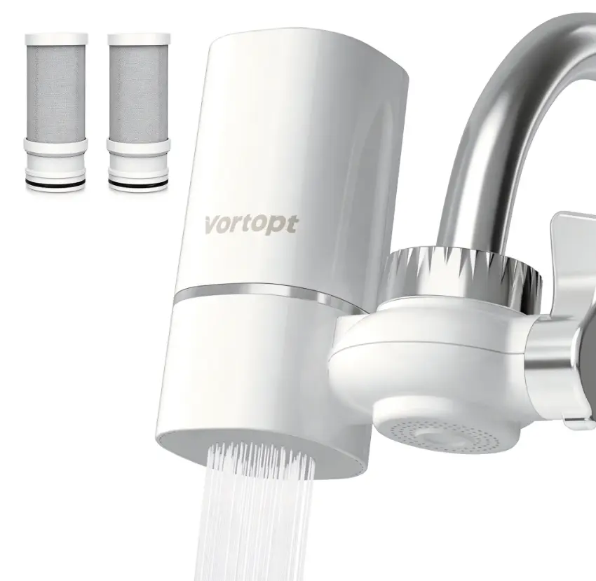 Vortopt 0.2 Micron Faucet Water Filter - High-Filtration Tap Purifier for Kitchen Sink, with 2 Extra Cartridges
