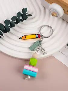 Cute Preppy School Style Beaded Keychain, Creative Pencil Ruler Book Design, Fresh Colors, Perfect Gift for Students Teachers Graduation