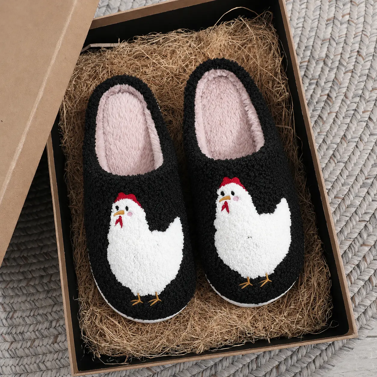Women's Cute Cartoon Chicken Design Plush Slippers Casual Soft Comfortable Home Slippers Warm for Indoor & Outdoor Use Fall Winter House Slippers Walking Shoes Footwear Flipflop