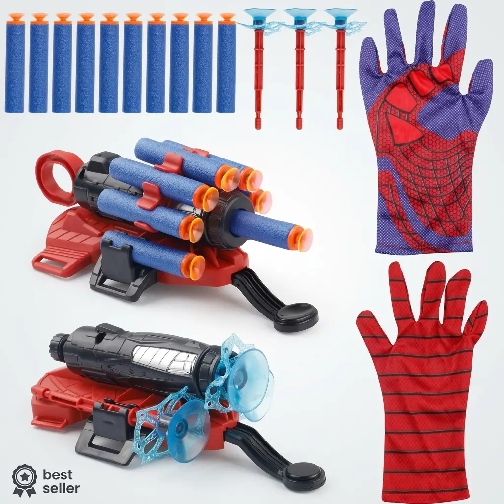 Wrist Launcher Toy for Kids with Soft Foam Darts, Wearable Hand Launch Toy with Suction Tip Darts and Glove, Easy Press Outdoor Indoor Action Play Set for Boys Girls