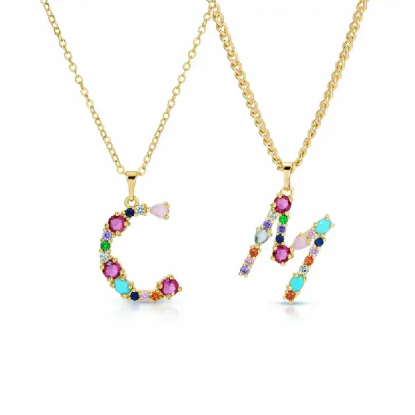 Multicolor Letter Pendant Necklace, Custom Initial Letter Necklaces for Women, Dainty Colorful Alphabet Letter Choker Jewelry Gift