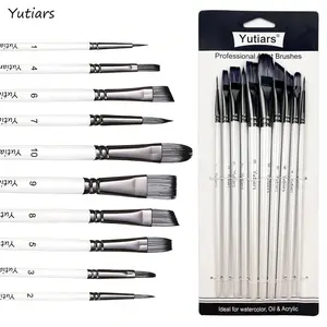 10 Pcs Multi-Tip Nylon Hair Artist Paint Brush Kit Professional Brushes for Acrylic Watercolor Oil Painting & Body Art Projects