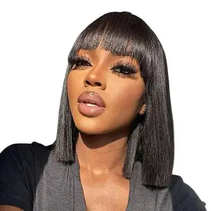 Luvmehair Realistic Yaki Bob Wig Straight Undetectable Lace Bob Wig With Bangs For Black Women