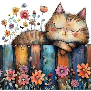 Cat Flowers Stamped Cross Stitch Kits for Adult Beginners Counted Printed Stitching Cute Patterns Needlepoint Art Crafts Embroidery Kits