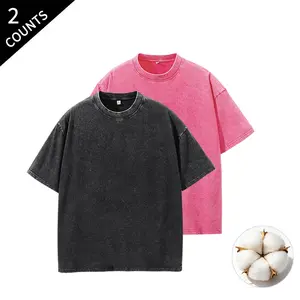 2-Pack Men’s Vintage Washed Solid Color T-Shirt Retro Distressed Casual Short Sleeve Tee