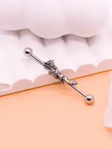 14g Medical Grade Stainless Steel Industrial Barbell Conch Earrings, 316L Dragon Motif Design, Women's Body Piercing Jewelry, 1 Piece Set