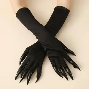 Women's Realistic Pointed Claw Long Gloves – Gothic Elegant Fingerless Black Gloves with Sharp Claw Tips | Lightweight Nylon & Polyester | Easy On/Off Design for Halloween, Easter, Hanukkah Costume Parties, Themed Events & Casual Attire