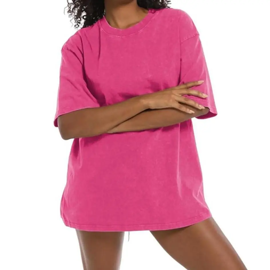 Holafish Vintage Acid Wash T-Shirt Women's Cotton Tee Tops Crew Neck Half Short Sleeve Summer Top Casual Loose Fit Solid Streetwear Comfortable Tees B