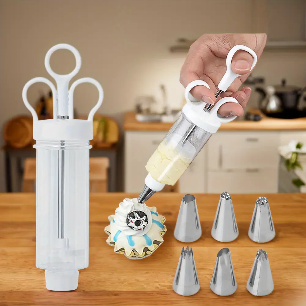Cake Injector 1Set Stainless Steel Cake Decorating Gun Kit with 6 Icing Nozzles ...