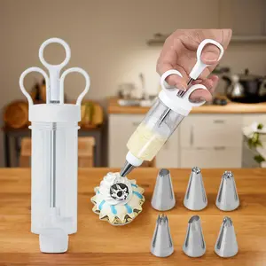 1Set Stainless Steel Cake Decorating Gun Kit with 6 Icing Nozzles - Cupcake Injector Piping Set for Cake & Deviled Egg Decoration, Pastry Icing Tools kitchen gadgets