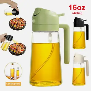 SJPACK 2-in-1 16Oz Oil Dispenser Bottle Transparent Green/White/Black for Kitchen Glass Olive Oil Dispenser and Oil Spray Kitchenware Nozzle