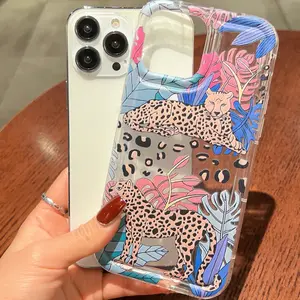 Leaf leopard print shockproof anti-drop bumper TPU, oil paint transparent large hole printed protective case, suitable for iPhone 17/16/15/14/13/12/11/X/XS/XSMAX, simple and personalized anti-drop protective case, a gift for friends, family, and yourself