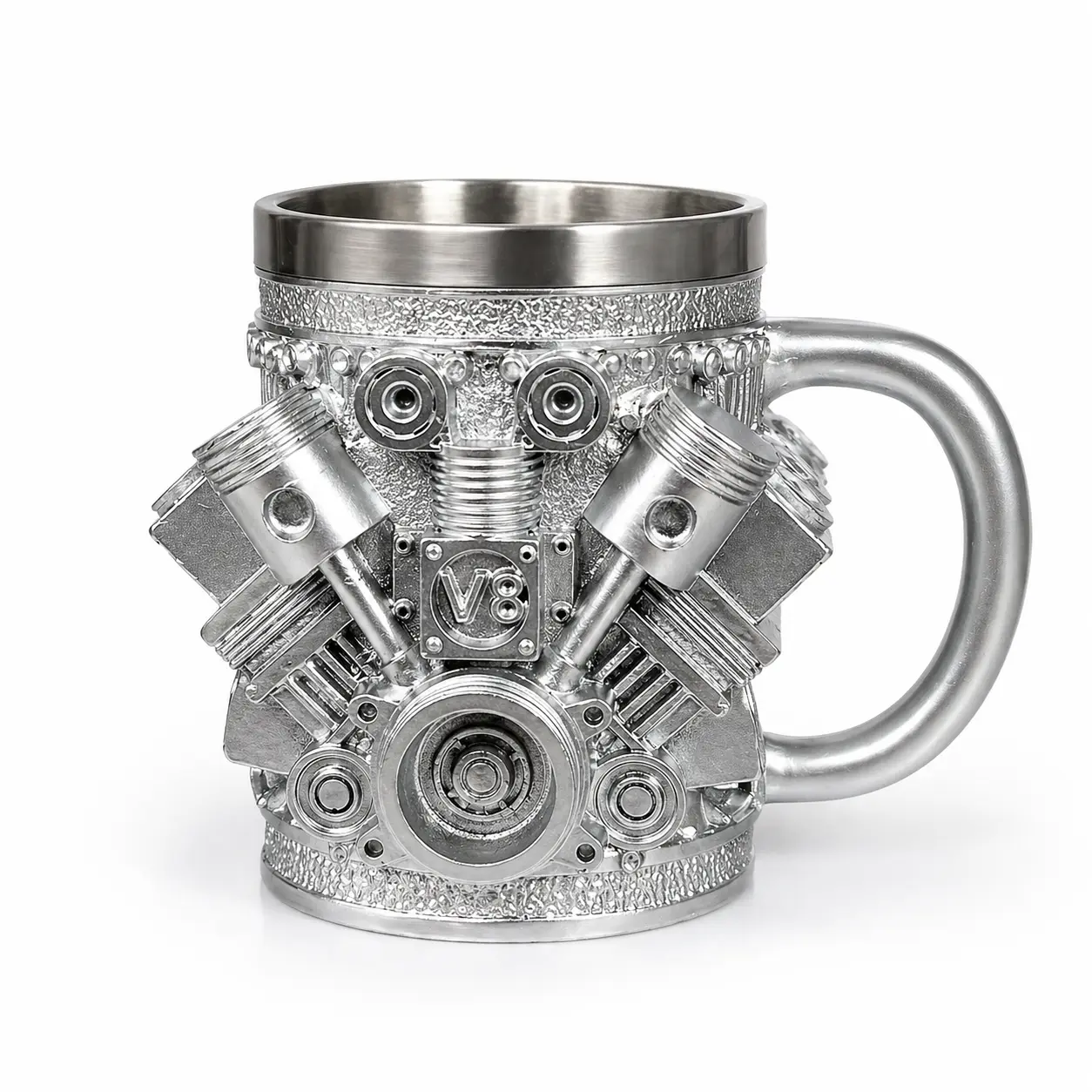 Personalized Stainless Steel Mug - V8 Engine Design, 10oz Handcrafted Durable & Stylish, Perfect for Car Enthusiasts,Coffee Cup,Birthday Present,Holiday Gift Reusable #Father'sDayGift