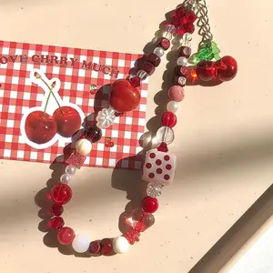 Cherry pendant, mobile phone case chain, CCD camera sling rope, ancient alcove pendant, and DIY handmade beaded anti-drop rope