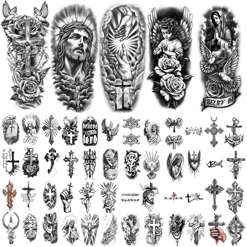 77 Sheets Christian Cross Temporary Tattoo for Women & Men - 17 Sheets Half Arm, 60 Sheets Angels, Realistic Body Tattoo Stickers Evening Halloween 77 Sheets Christian Cross Temporary Tattoo for Women & Men - 17 Sheets Half Arm, 60 Sheets Angels, Realistic Body Tattoo Stickers Evening Halloween