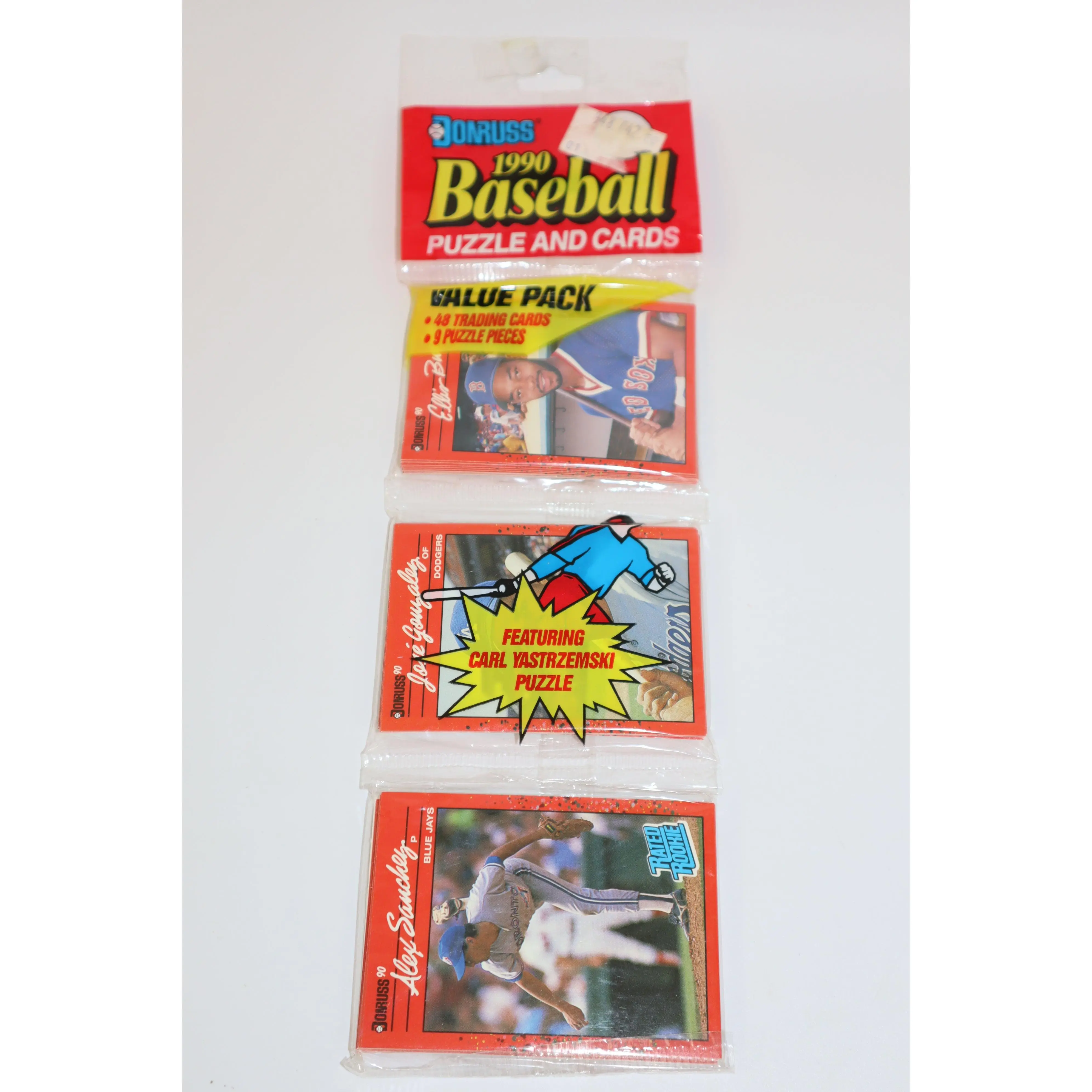 1990 Donruss Baseball Rack Pack - Collectible Trading Card Box with 48 Cards, 9 Puzzle Pieces, Puzzle Set
