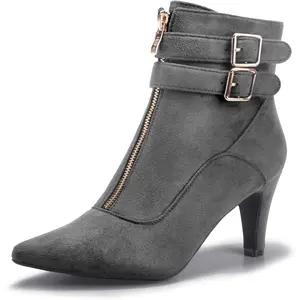 IDIFU Women'S Buckle Strap Ankle Booties 3 Inch Pointed Toe Zipper Heels Dress Jeans Boots IDIFU