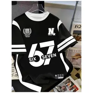 Men's Oversized 67 Hot Trend T-Shirt - Football Jersey Style, Eye-catching Numbers and Letters, Breathable Crew Neck Casual Sportswear, Available in Youth and Adult Sizes, Machine Washable - Ideal Birthday Gift for Men and Teens, Suitable for Football Tra