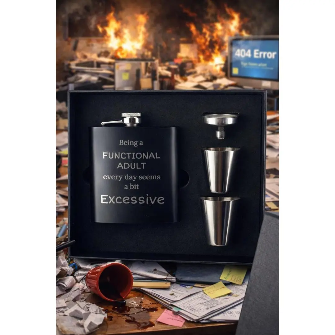 Funny Engraved Flask Gift Set – “Being a Functional Adult Seems ...