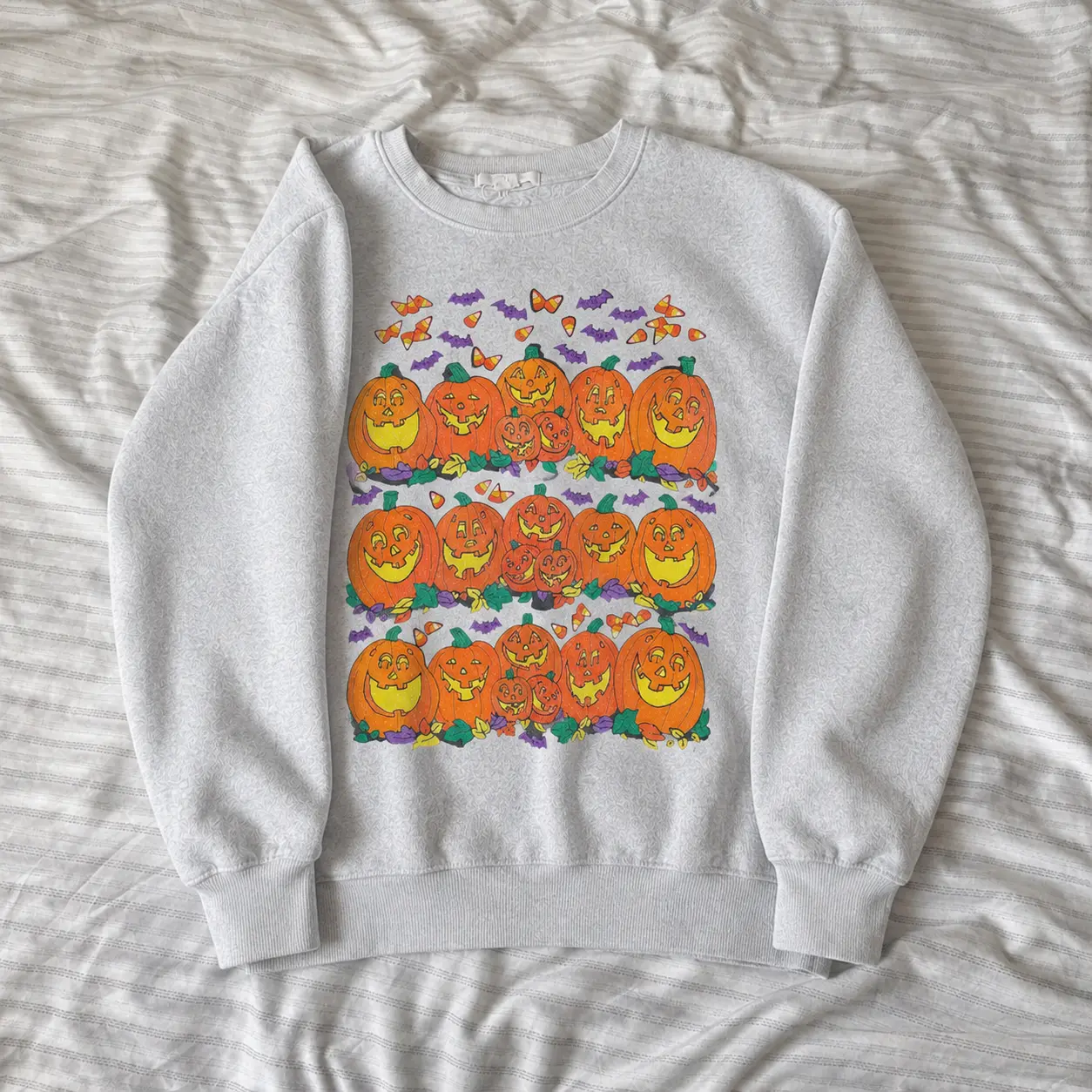 Halloween Pumpkin Graphic Sweatshirt, Cute Spooky Autumn Crewneck, Unisex Fall Pullover