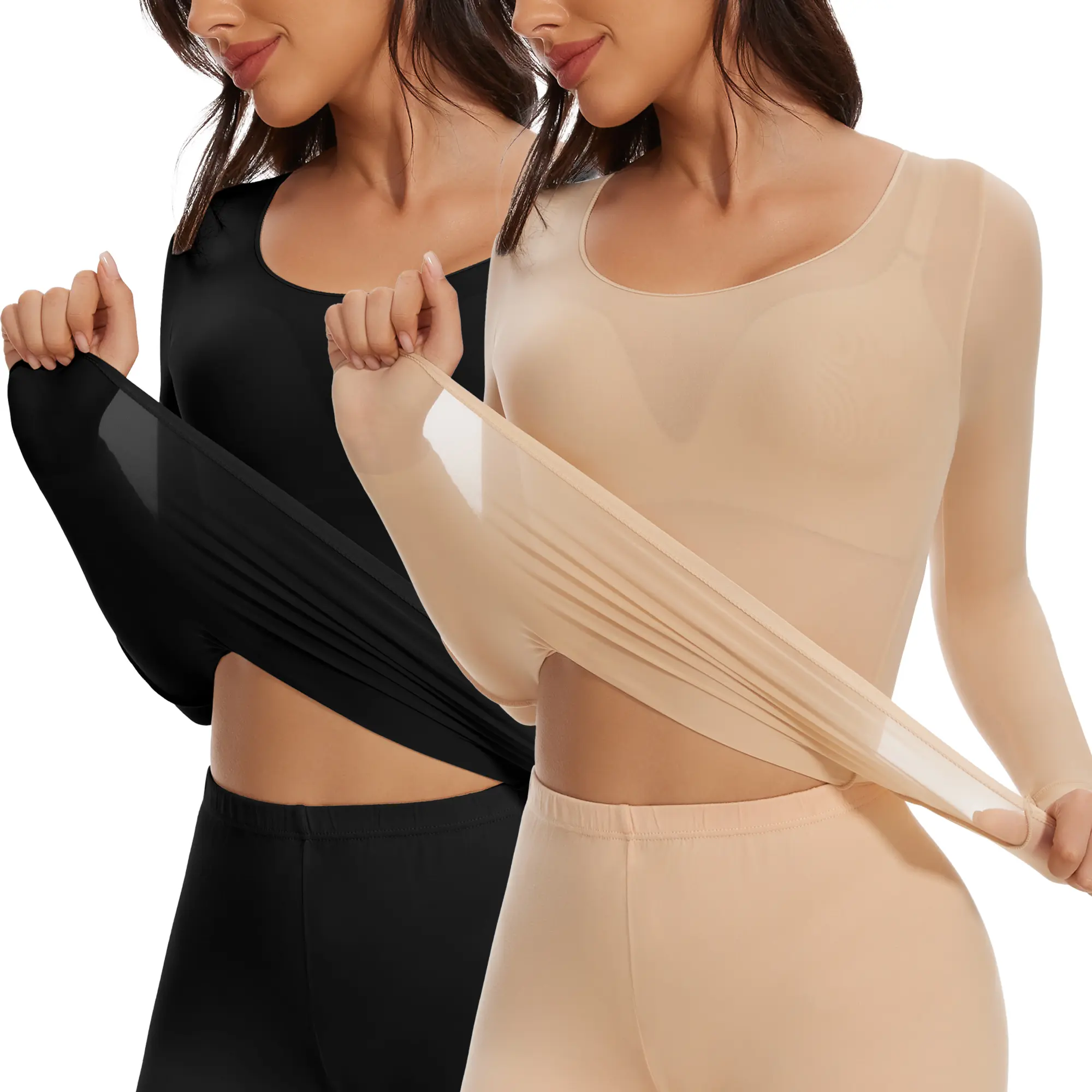Women's Long Sleeve Thermal Top, Soft and Comfortable Scoop Neck Base Layer, Elastic Fabric Underwear for Cold Weather, 4-Way Stretchy, High Stretch
