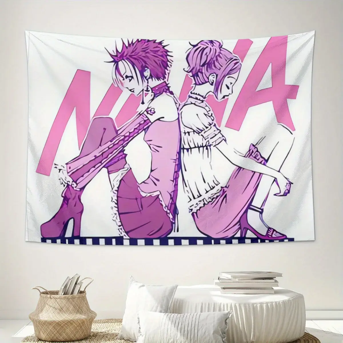 VIKAMA NANA Two Heroines Back Tapestry, Pink & Purple Anime Print,  Anime Fan Bedroom & Study Background Decoration