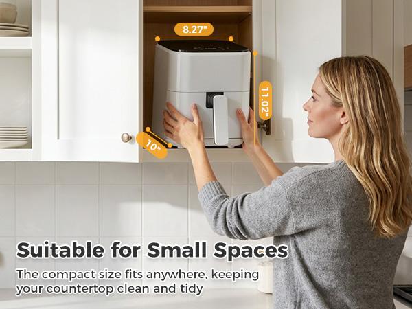 4-in-1 Air Fryer 3QT, 400°F Hot Oven with Roast, Reheat & Dehydrate Functions, Nonstick Basket & Crisper Plate