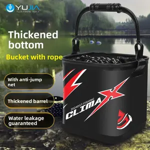 Fishing bucket with rope Thickened EVA fish bucket Foldable bucket Small fishing bucket Live fish bucket Fishing gear Thickened convenient zipper mouth Anti-jump filter bucket