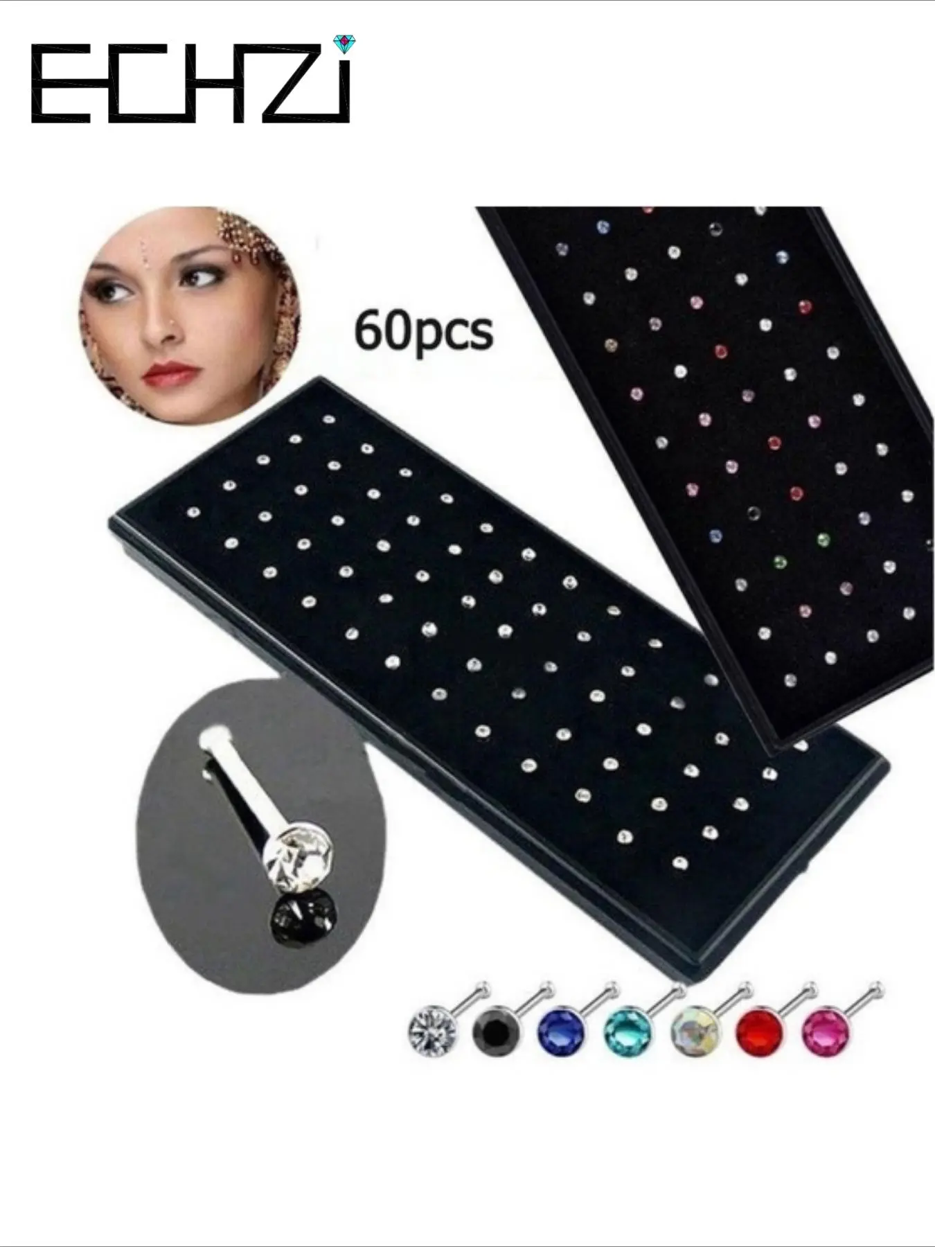Rhinestone Decor Stainless Steel Nose Studs, Body Pierced Jewelry for Men & Women, Trendy All-match & Exquisite Piercing Jewelry for Birthday Gift, Nose Hoop Jewelry, Nose Ring Jewelry, Nose Piercings Kit, Nose Rings Studs